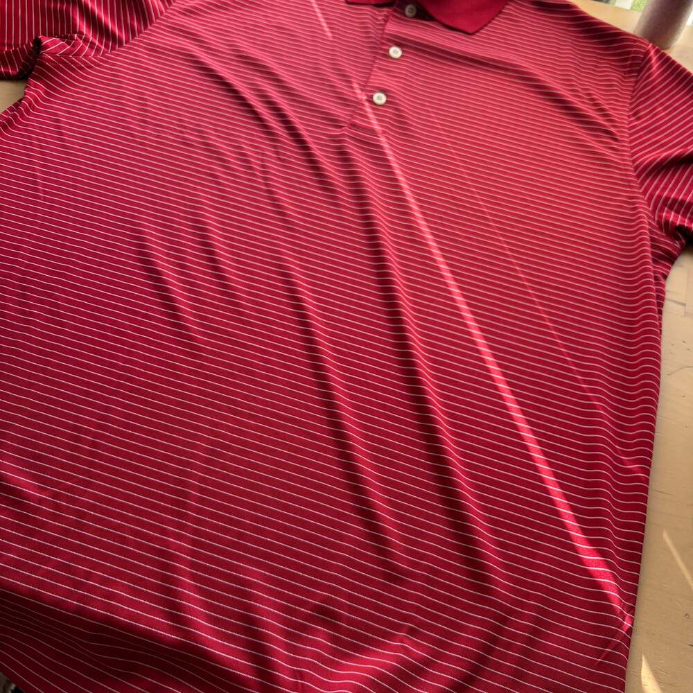 Greg Norman ML75 Performance Golf Polo Shirt Red White Striped Size L - Picture 5 of 7